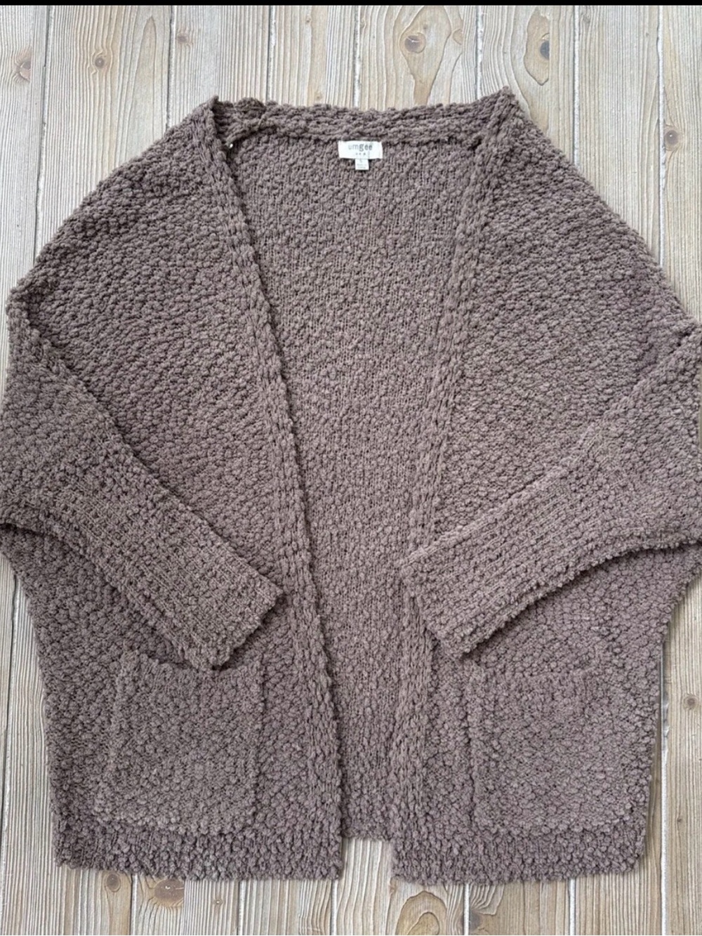 Umgee Brown Open Chunky Women’s Cardigan Soft Sweater with Pockets - Size Small